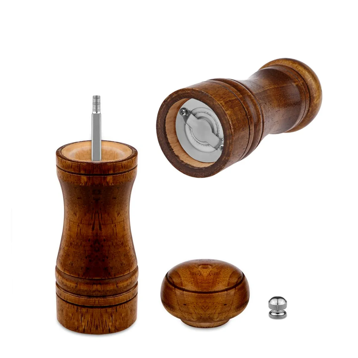 Wooden Kitchen Pepper Grinder Manual Pepper Mill Ceramic Core 5/8/10&Prime; Flavouring Bottle Restaurant Salt and Grinder