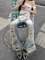 Summer Women Goblin Core Abi Grunge Cyber Punk Flare Jean Y2k Japanese Harajuku Low Rise Ripped Denim Pants 2000s Bell-Bottom - Image 6