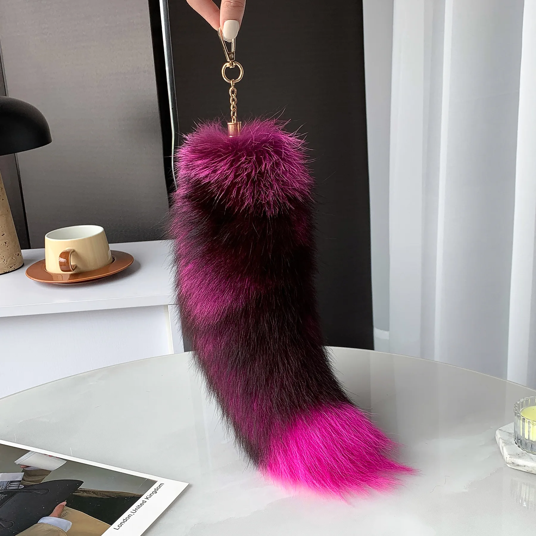 Permangallop Vossenstaart hanger, vossenstaart auto, sleutelhanger, Animal Tail accessoires, tas charme, pluche hanger, grote pluche sleutelhanger, dansrekwisieten (blauw