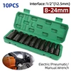 10pcs Impact Socket Set,1/2” Drive Hex Spanner Deep Sockets 8-24mm，Pneumatic Wrench Head Tire Removal Tools Maintenance Tool 1