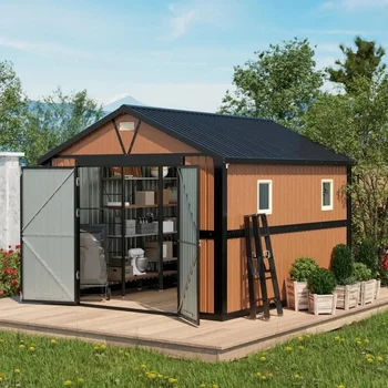 Abri de rangement extérieur en métal extra large avec portes verrouillables, 2 fenêtres - Idéal pour une utilisation dans le jardin 1