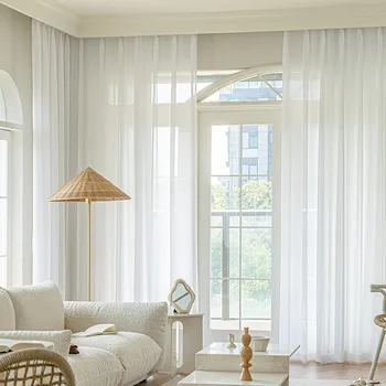 거실 침실용 모던 화이트 쉬폰 세미 시어 커튼, 하이 퀄리티 부드러운 우아한 창문 커튼, 주방 문짝 얇은 명주 그물 상품 이미지