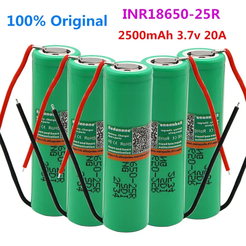 

100% Original INR18650-25R 2500mAh Brand for 18650 Battery 2500mAh Rechargeable Battery 3.6V INR18650 25R+DIY Wire