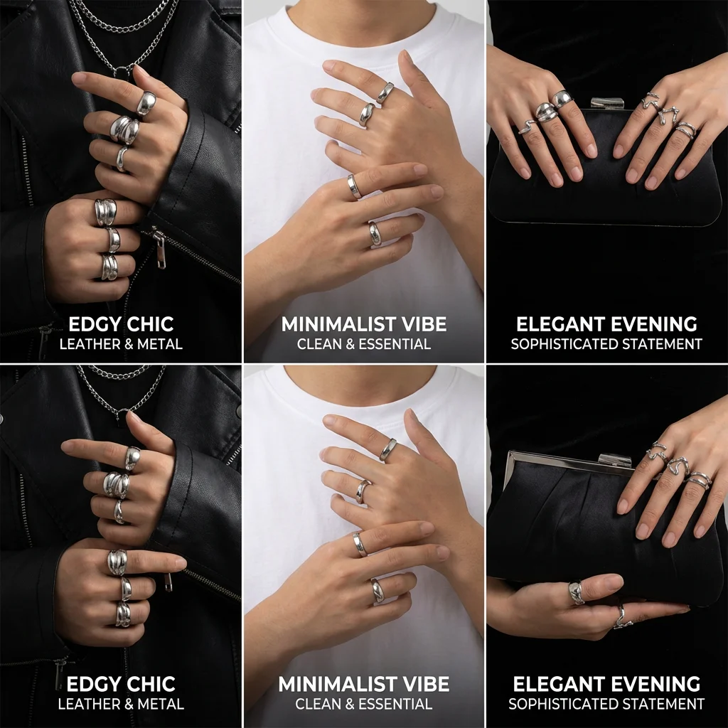 15-teiliges Y2K Flüssigmetall Unregelmäßige Ringe Set für Frauen Silberfarben Punk Grunge Goth Geometrische Offene Ringe Kit Party Schmuck Geschenk – Detail 1