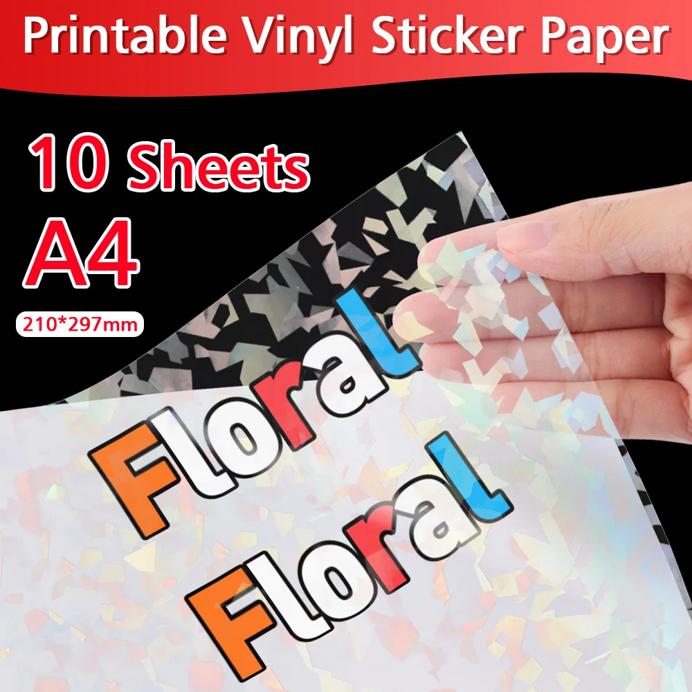 Papier autocollant en vinyle imprimable 10s A4, étiquette transparente  florale brillante, feuille de papier auto-adhésive pour imprimante à jet  d'encre - AliExpress