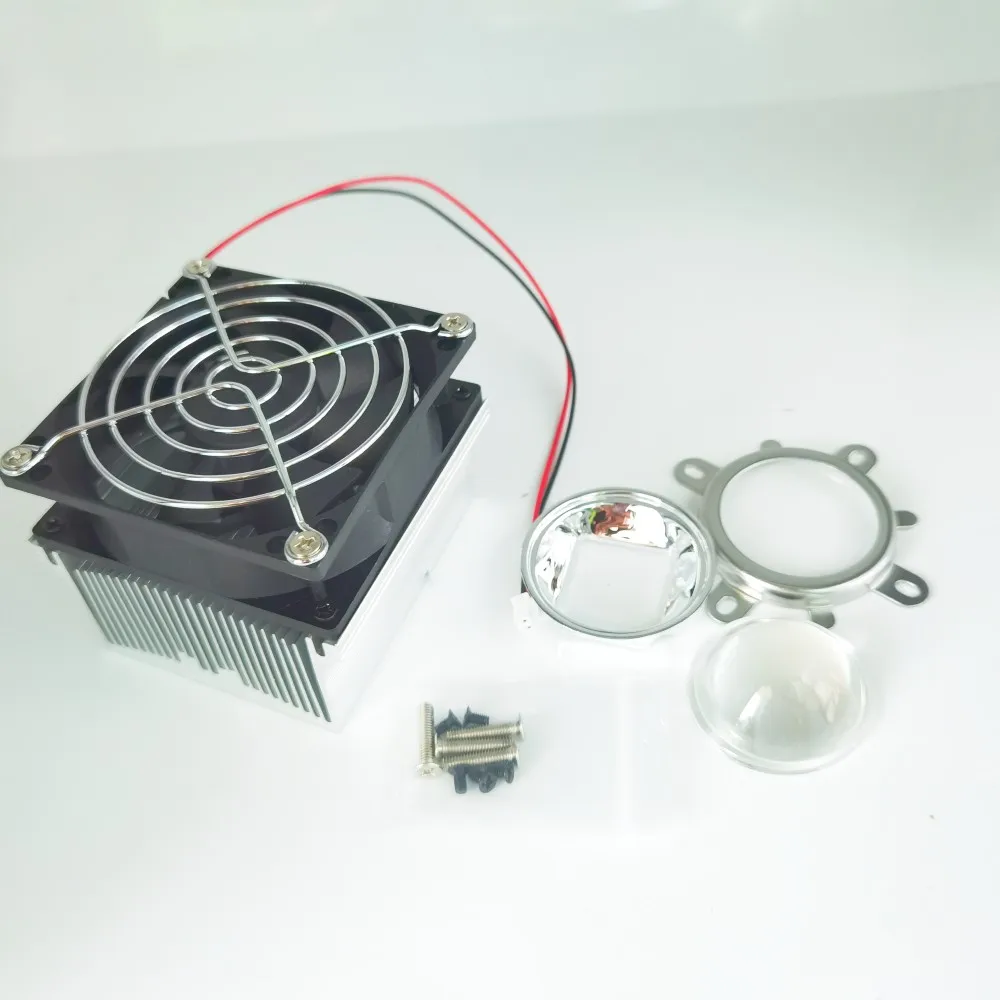 1pc Aluminium Heat Sink Cooling Fan 20W 50W 100W High Power Led Light 60-80degree 44mm Lens +Reflector +Bracket