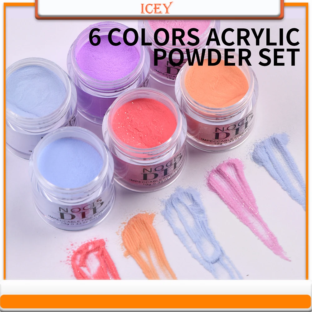 Icey Beauty 단색 네일 침수 파우더, DIP 디핑 파우더 세트, 데일리 프렌치 네일, 10g, 6 개