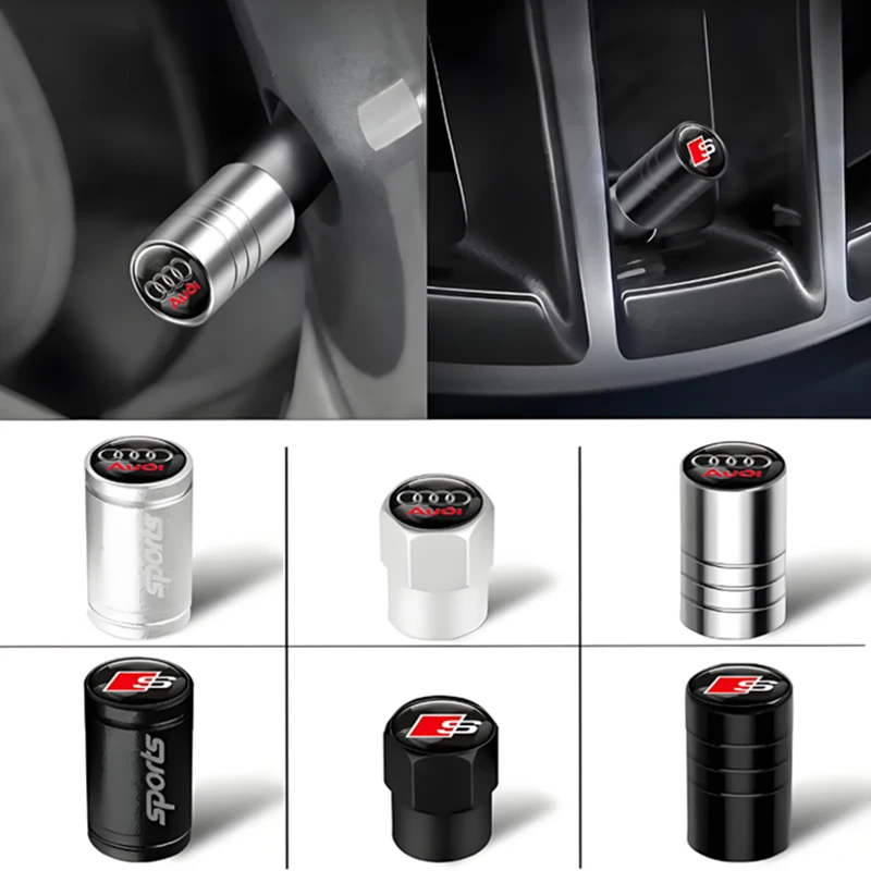 4-Piece Luxury Car Wheel Tire Valve Cap Set with Badge Emblem