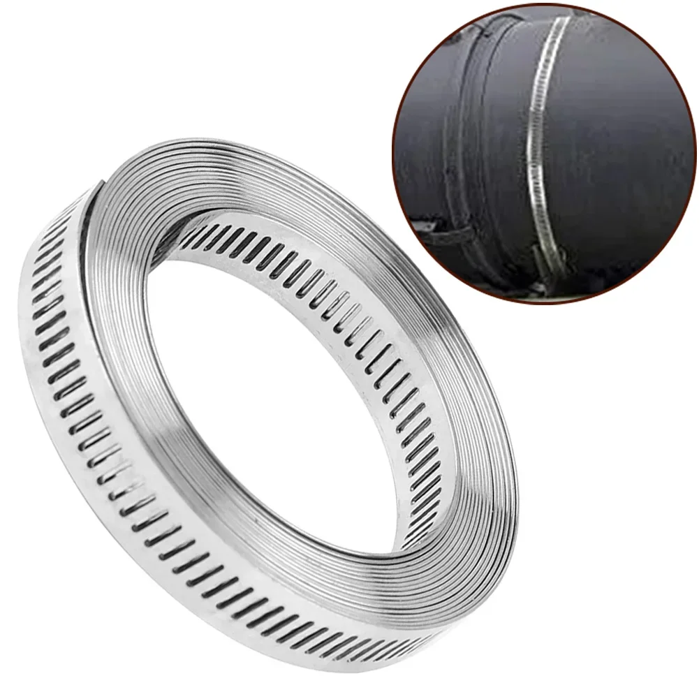 Hose Clamps 9.8ft Adjustable Large Worm Gear Stainless Steel +6 Fasteners Automobiles Accessories