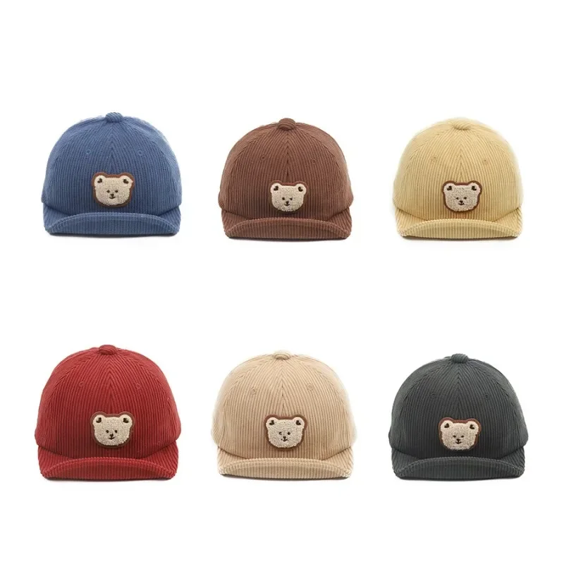 

New Cute Baby Autumn and Winter New Corduroy Bear Embroidery Soft-brimmed Cap for Men and Women Babies