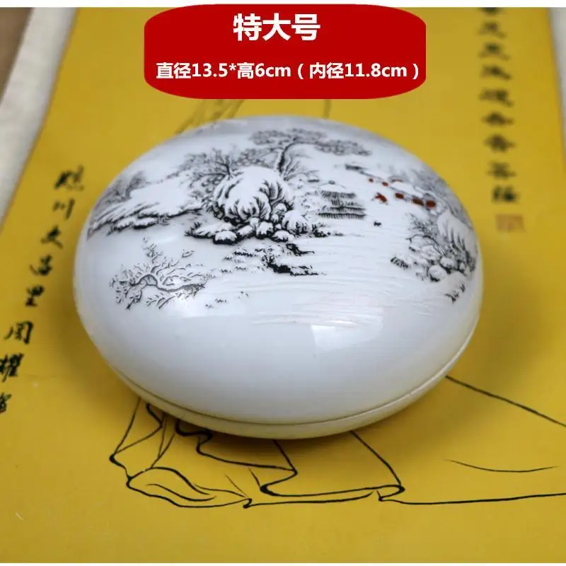 Extra Large Jingdezhen Ceramic Snowy Landscape Printing Clay Box Porcelain Box Clay Pot Seal Engraving Antique Empty Porcelain B