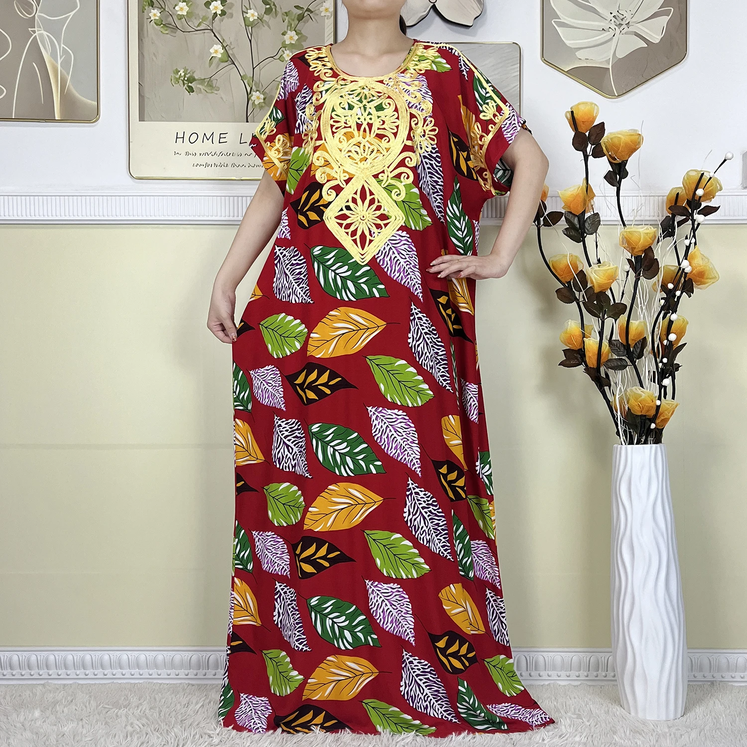 New Summer Muslim Abayas For Women Clothing Cotton Short Sleeve Printed Floral Loose Robe Kaftan African Dashiki Islam Dresses