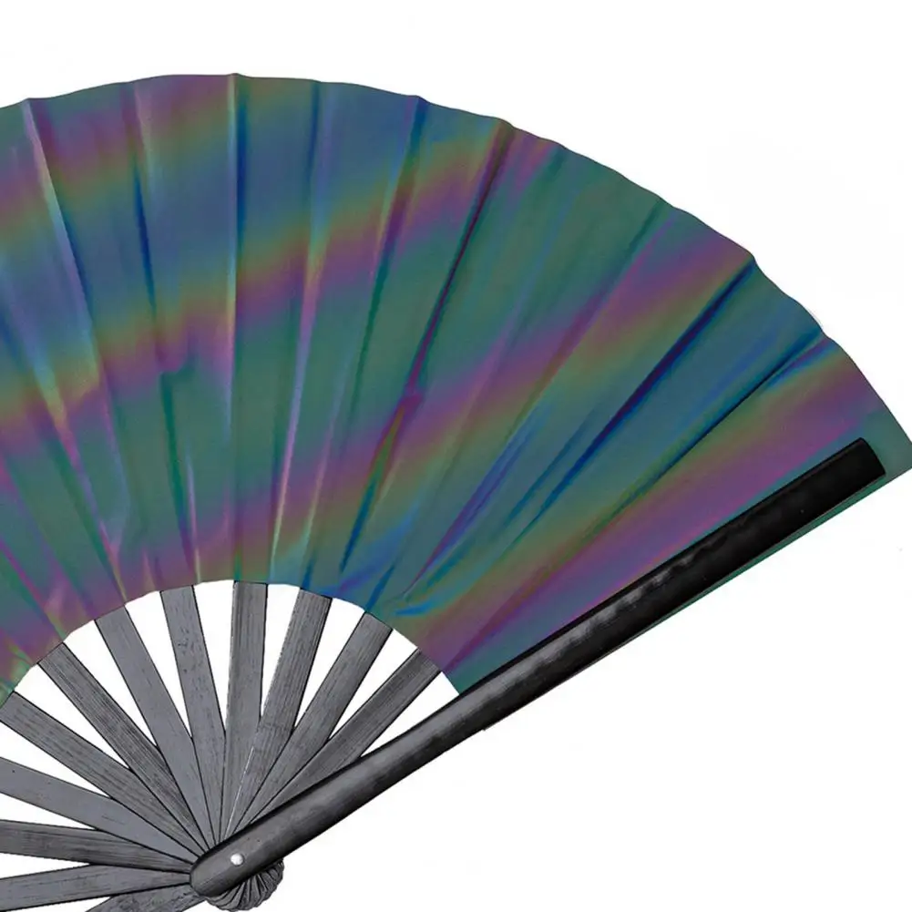 Folding Fan Portable Bamboo Frame Reflective Butterfly Performance Hand Fan Jellyfish Pattern Handheld Party Decor