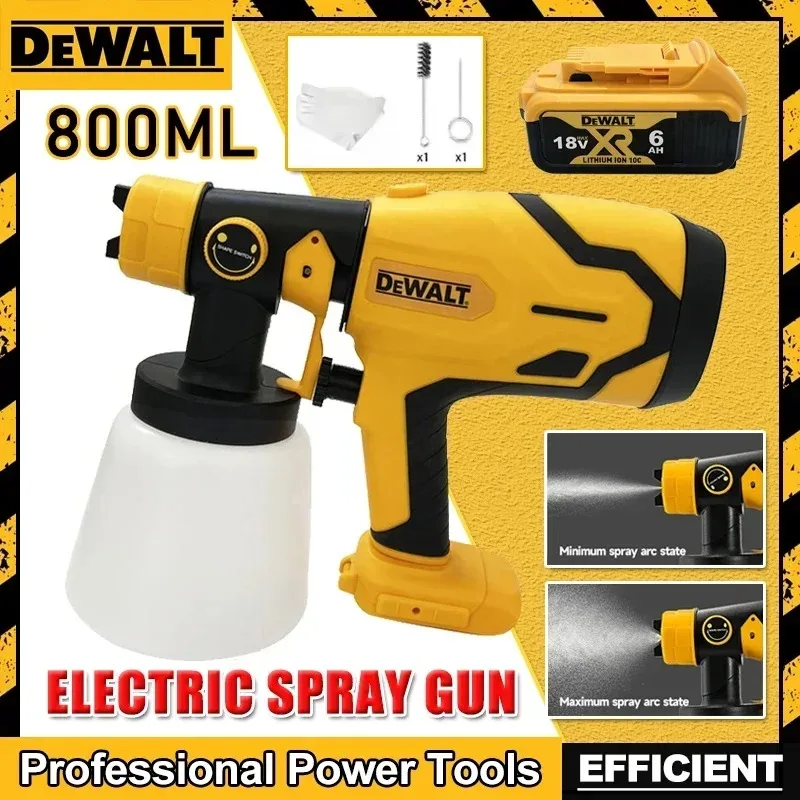Dewalt 800ML 무선 전기 스프레이 건 휴대용 페인트 분무기 고출력 자동 가구 코팅 에어브러시 도구