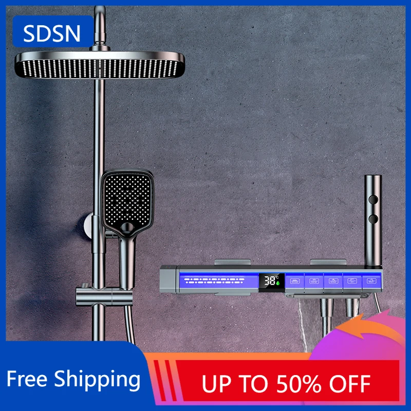 ดิจิตอลชุดฝักบัวอาบน้ําสปาเอวสเปรย์ Thermostatic ดิจิตอลจอแสดงผลเปียโนห้องน้ําระบบก๊อกน้ํา Rain Shower Head 1