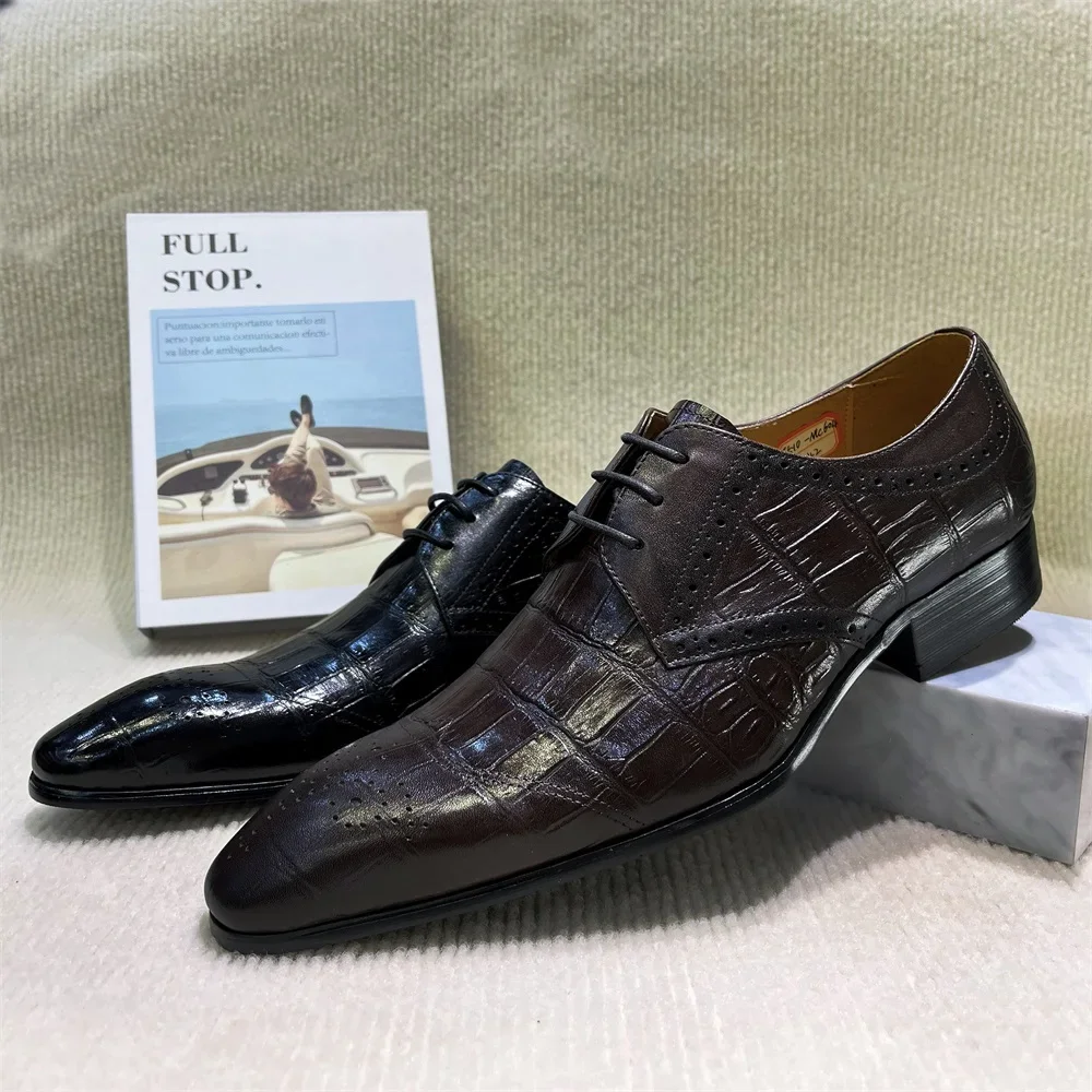 Men Luxury Italian Leather Oxfords Shoes Brown/Black Lace-Up Wedding Business Formal Fashion