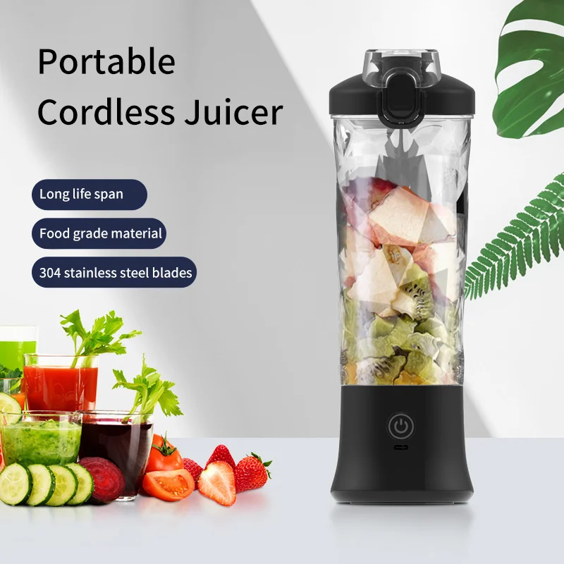 Licuadora portátil multifuncional con carga Usb, máquina exprimidora eléctrica de 600ml, licuadora de jugo de fruta fresca, botella de taza de batido