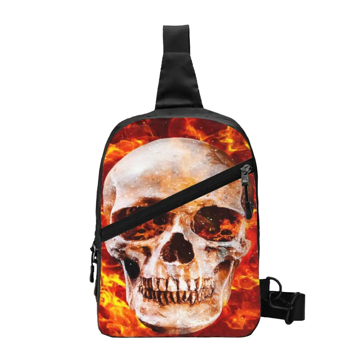 

Fashion Fire Skull Sling Bag for Travel Hiking Men's Halloween Horror Crossbody Chest Backpack Shoulder Daypack