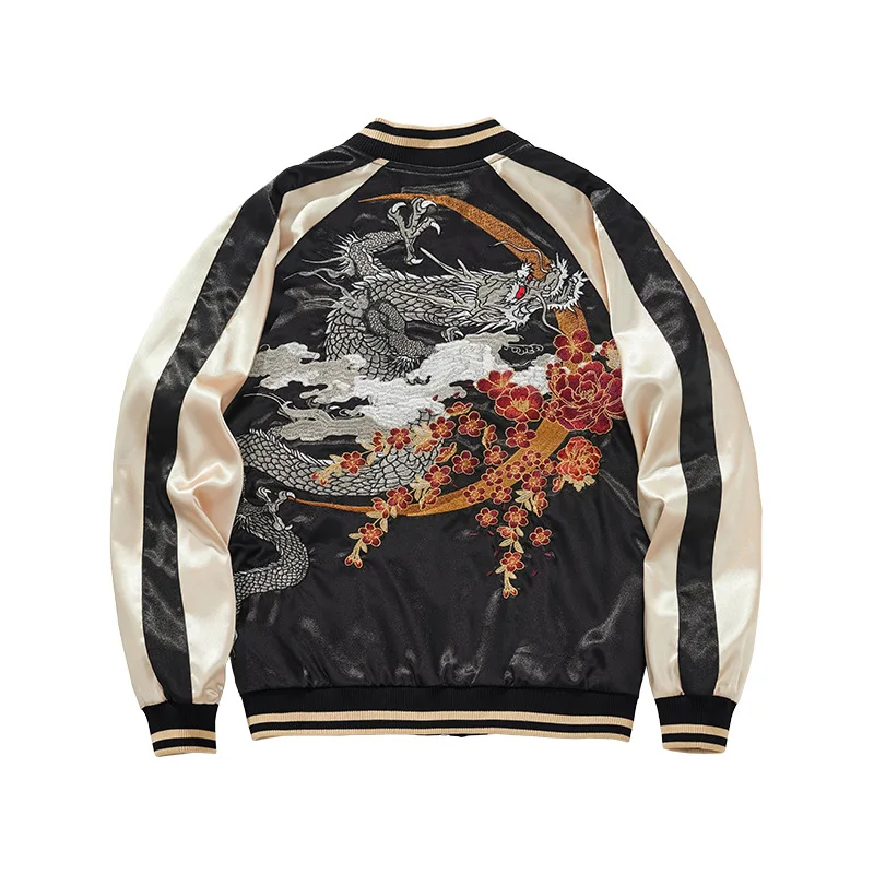 Sukajan Bomber Men Jacket Satin Luxury Drogan Embroidery