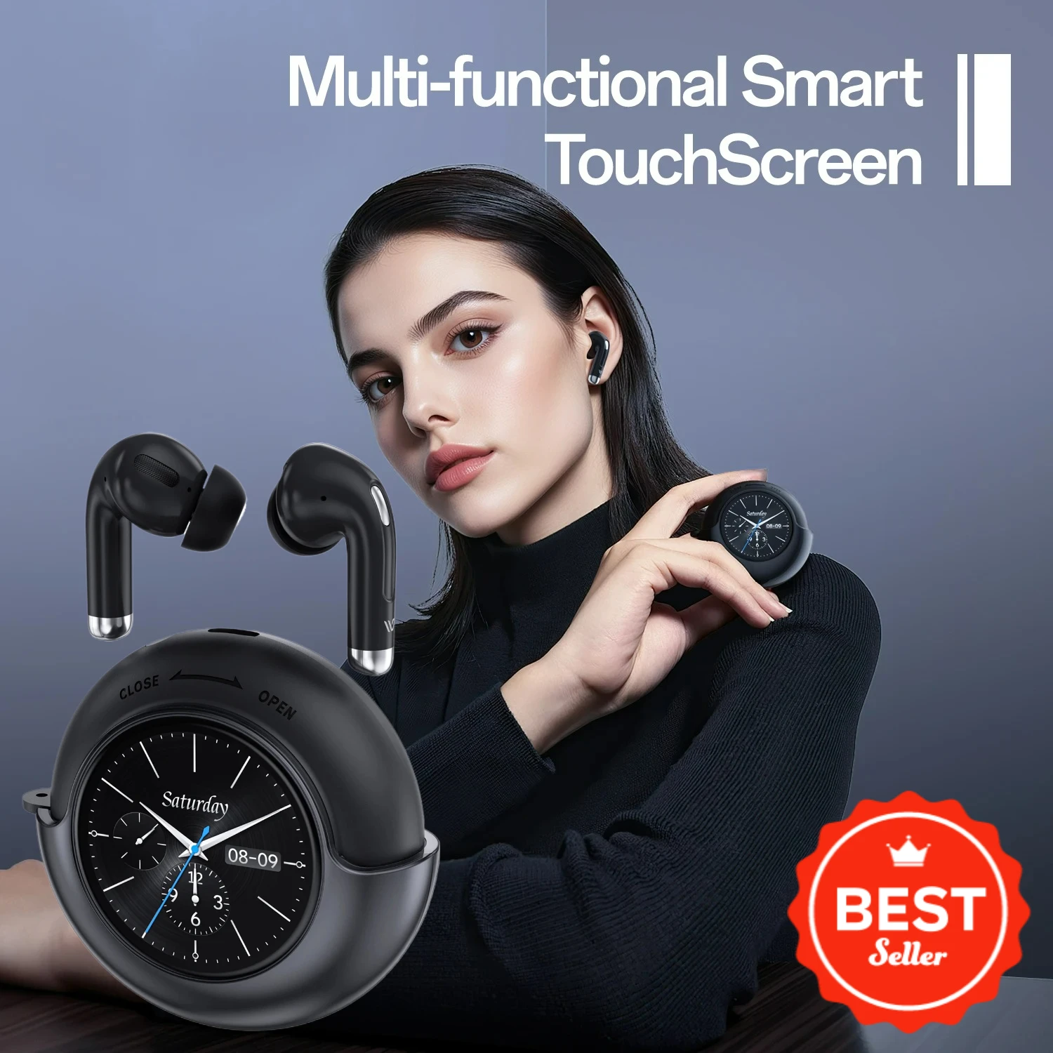 Wireless AI Earbuds with Smart Display Case 30H Play Bluetooth 54 13mm Driver in Ear Headphones Lightweight Sweatproof