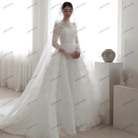 Classic Wedding Dresses Vintage Bridal Gowns Full Sleeves Robes Lace Appliques Sweep Train Graceful Vestidos De Novia Customized 1