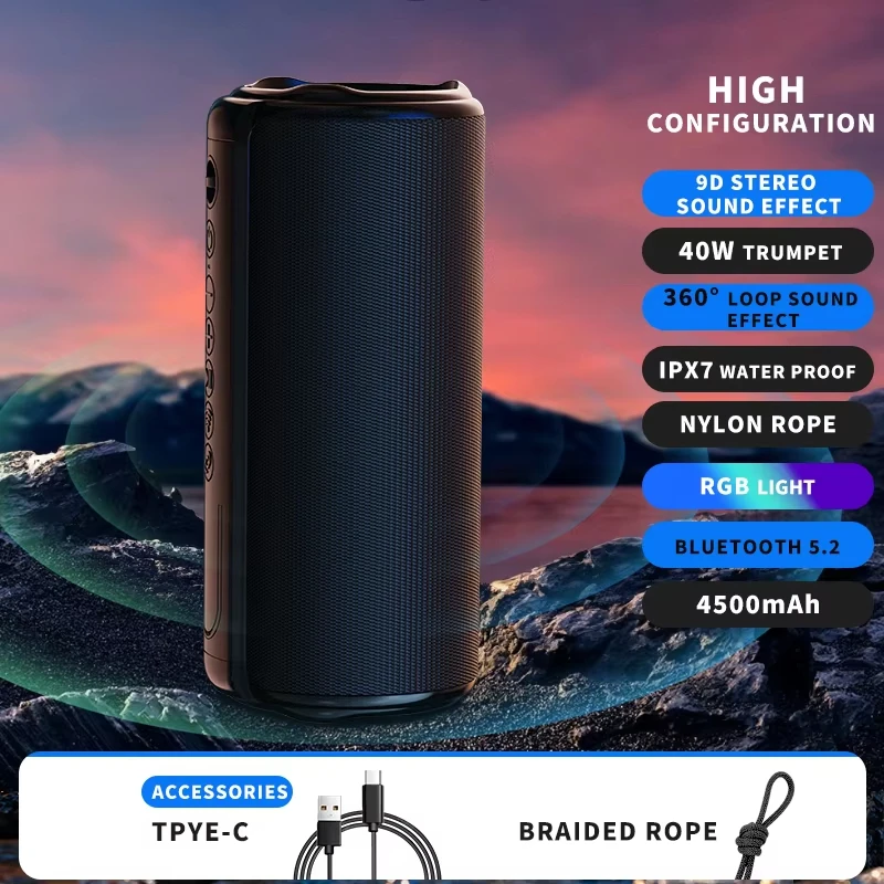 MX40 Powerful Bluetooth Speaker Bass Wireless Speakers Subwoofer Waterproof Sound Box Support TF, TWS, USB Flash Drive
