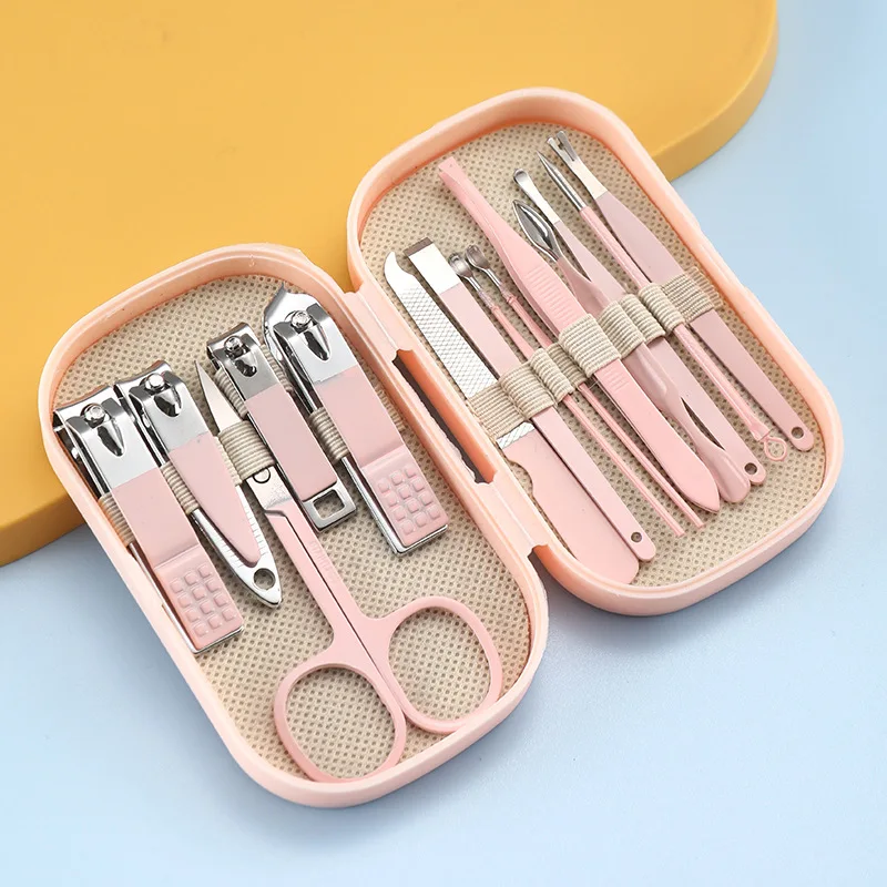 14 Piece Deluxe Manicure & Pedicure Set Pink And Blue Stainless Steel Nail Scissors, Clippers, Ear Digging Spoon for Men & Women 4