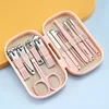 14 Piece Deluxe Manicure & Pedicure Set Pink And Blue Stainless Steel Nail Scissors, Clippers, Ear Digging Spoon for Men & Women 4