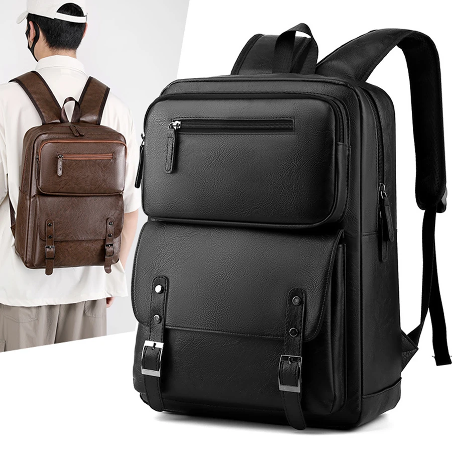 Fashion Men Backpack PU Leather Bagpack Large Laptop Backpacks Male Schoolbag For Teenagers Boys