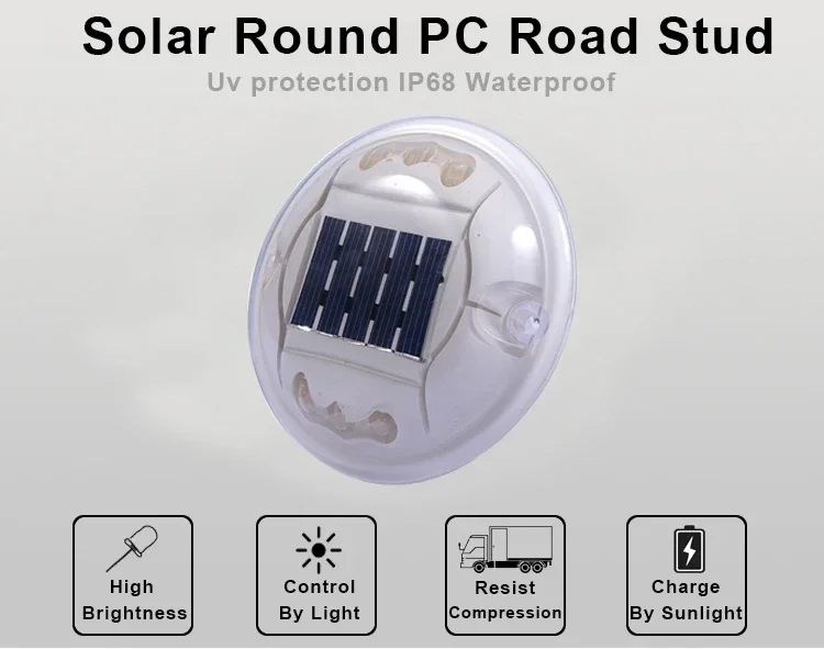 Description Picture 4 of itemRound Solar Rechargeable Safety Warning Light Road Stud Outdoor 10 Led Reflector Waterproof Underground Ground Lighting Light