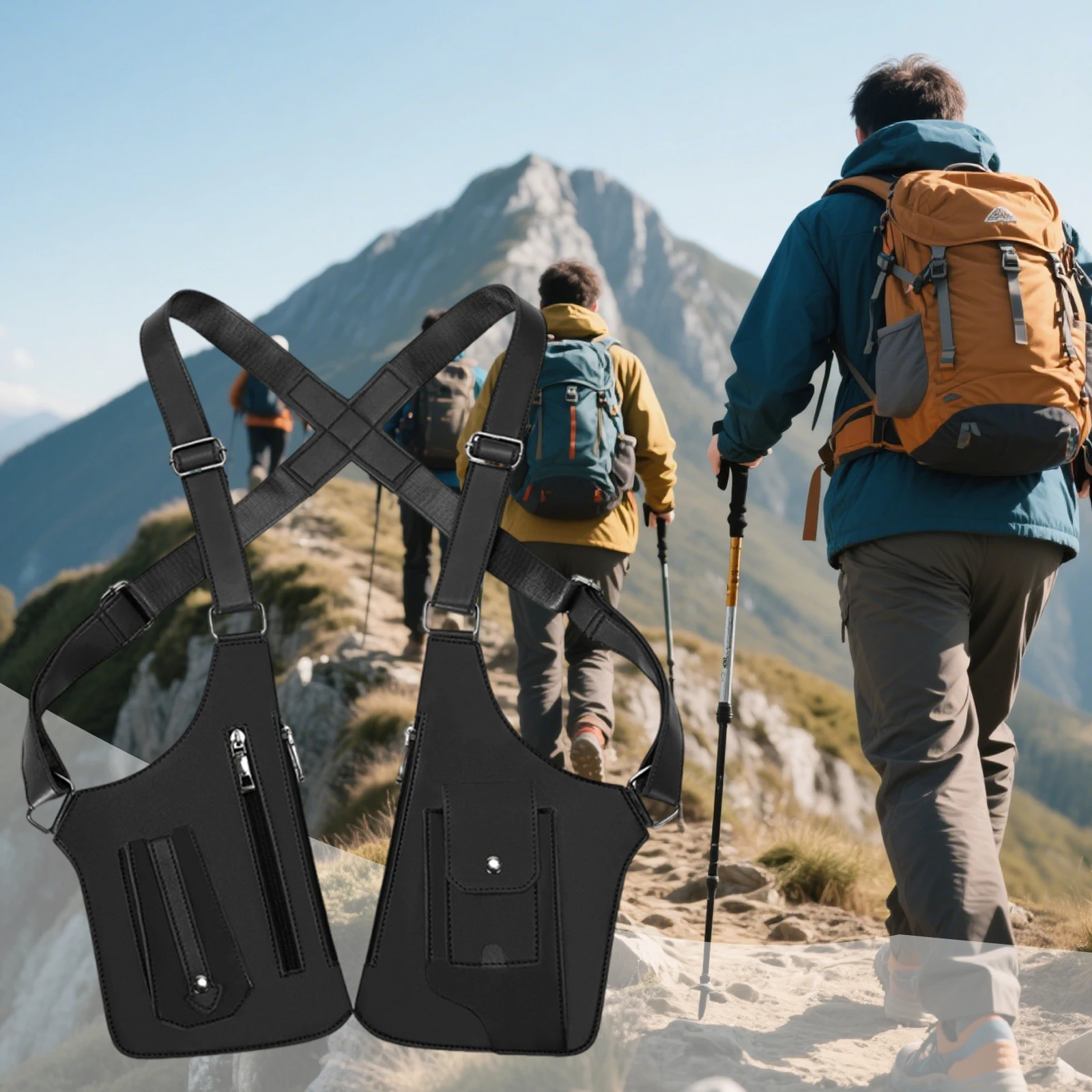 Men PU Leather Nylon Multi-Purpose Crossbody Bag Adjustable Strap Back Crossbody Bags for Hiking Hunting Fishing Running Cycling