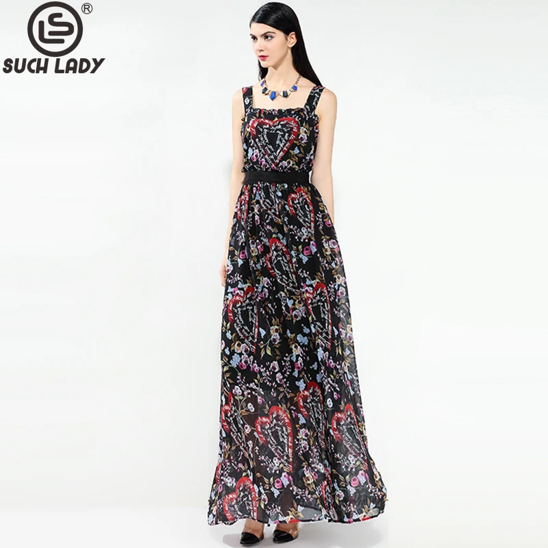 

Women's Runway Dresses Spaghetti Straps Printed Zipper Closure Fashion Casual Designer Holiday Long Maxi Dress