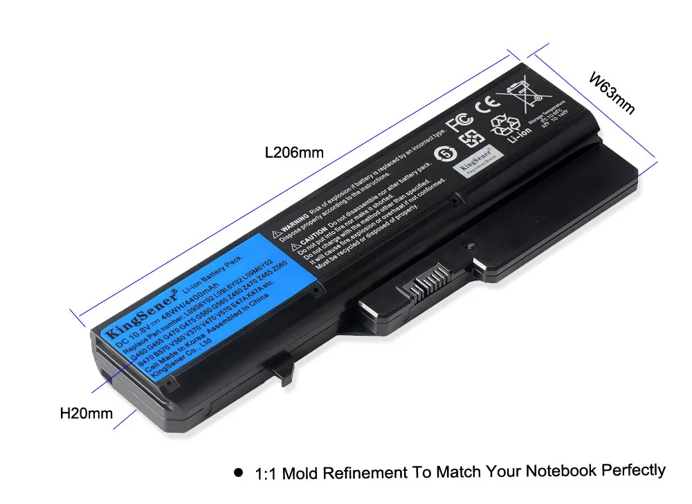 Kingsener Nova Bateria do Portátil para Lenovo Ideapad G460 G470 G570 L09s6y02 G560 V360 V370 V470 Z460 Z465 B470 B570 L09l6y02 4400mah - Imagem 4