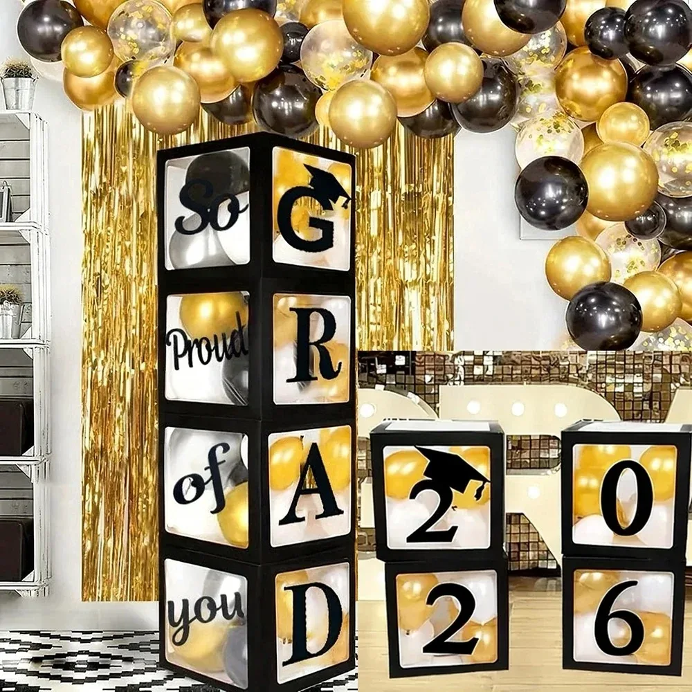 4-Piece GRAD 2026 Balloon Boxes – Graduation Party Decoration Set 1