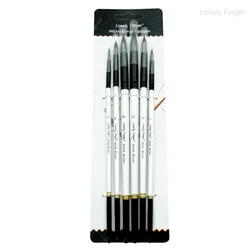 6 - Piece Soft Nylon Paint Brush Set for Watercolor, Oil, and Acrylic (White Round)