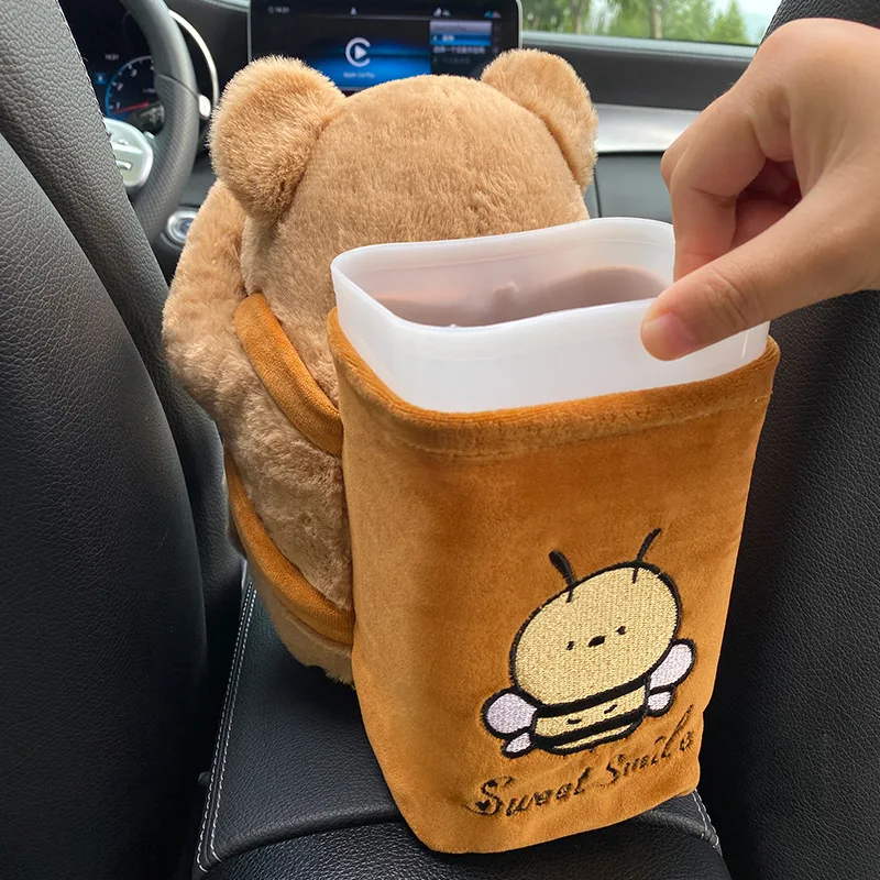 Cartoon Cute Car Tissue Box Creative Car Armrest Box Garbage Can 2 In 1 Tissue Bag Multi-functional Storage Bag For Home Office