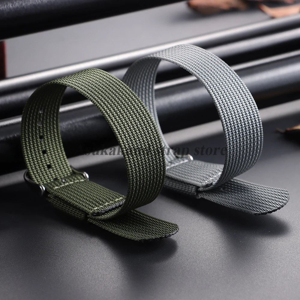 Black and Green Nylon Braided Men's Army Sports Watch Strap - Breathable and Wear-Resistant