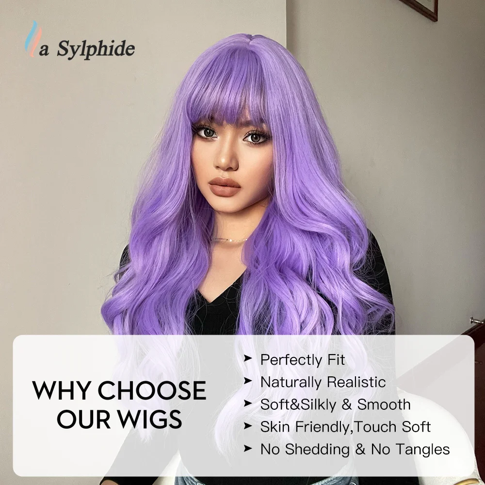 La Sylphide Long Wave Cosplay Wig Light Purple Wig With Bangs Good Quality Synthetic Wigs for Women