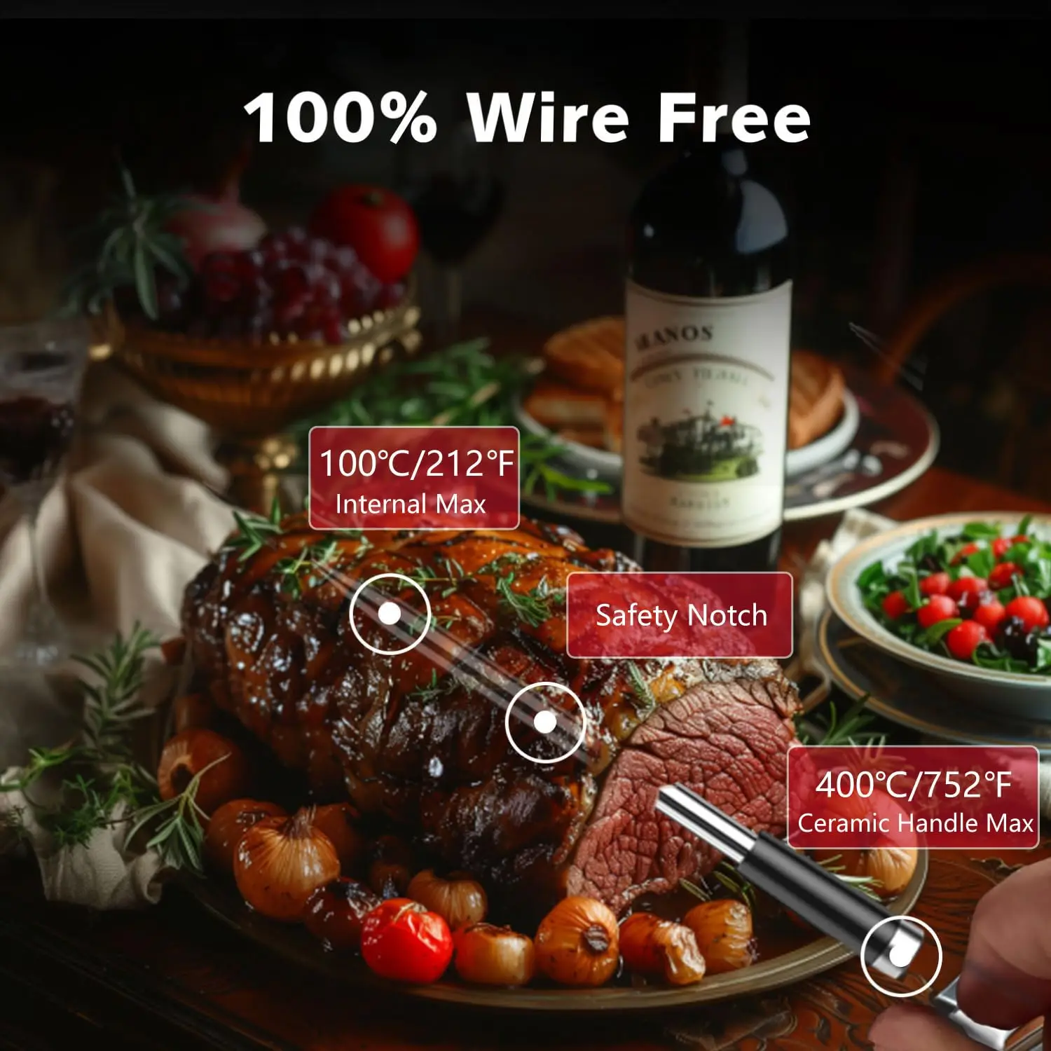 Bluetooth Wireless Meat Thermometer with Waterproof Probe, Digital LCD Display for Cooking, Oven, BBQ, Grill, and Smoker 4