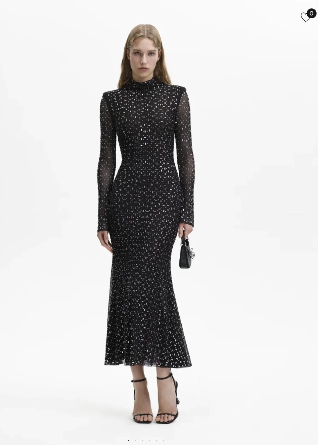 

Women Heavy Rhinestones Stand Collar Long Sleeve Slim Fit Party Midi Dress