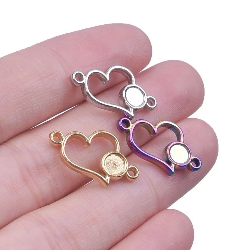 

3pcs/Lot Stainless Steel Charms For Earrings Making Supplies Metal Jewelry Heart Shape Hollow Pendants Double Hole Accessories