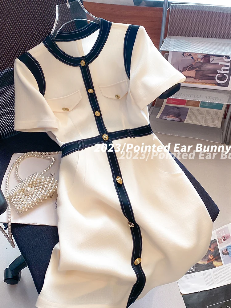 

2023 New Tea Break Milk Sweet Waist Pulling Dress Women's Summer Slim Fit Appears Slim and Slim, Popular Skirts This Year