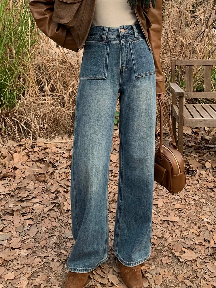 

Casual Fleece High Waist Loose Fit Wide Leg Jeans 2023 Winter New Fashion Women'S Clothing