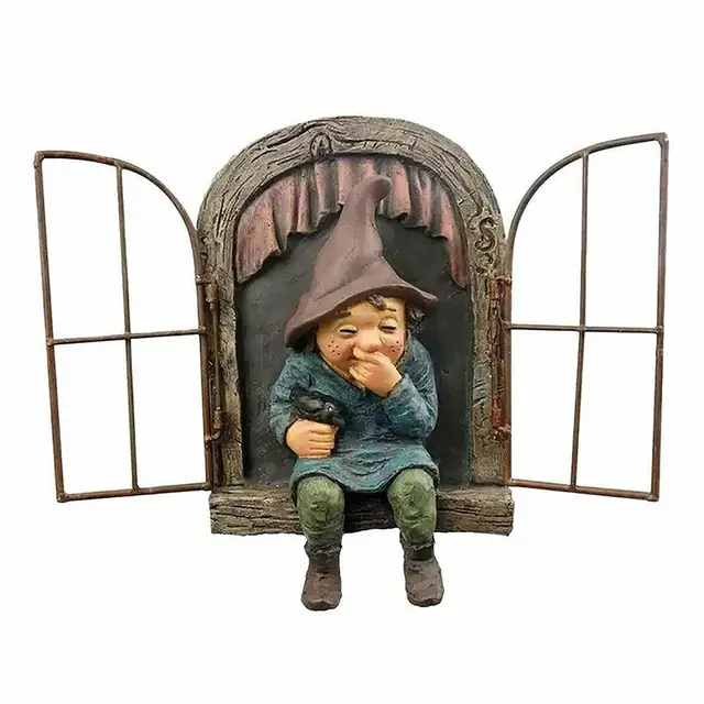 Elf Out Az Ajtófa Ölelő-Garden Dísz Fa Dekoráció Szobor Figurák Kerti Udvar Újszerű Kültéri Művészet-Fa Dekora I5A0 - Image 5