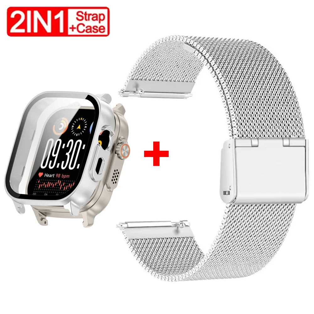 Steel Mesh Milanese Loop Strap with Screen Protector Case and Replacement Bracelet Cover