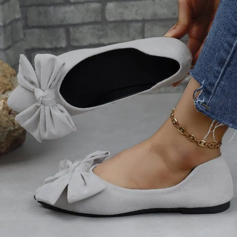 

NEW Fashion Comfort Femme Big Bow Purple Flats Shallow Mouth Long Toe Shoes Daily Slip-Ons Comfortable Ballerina Soft Sole Size