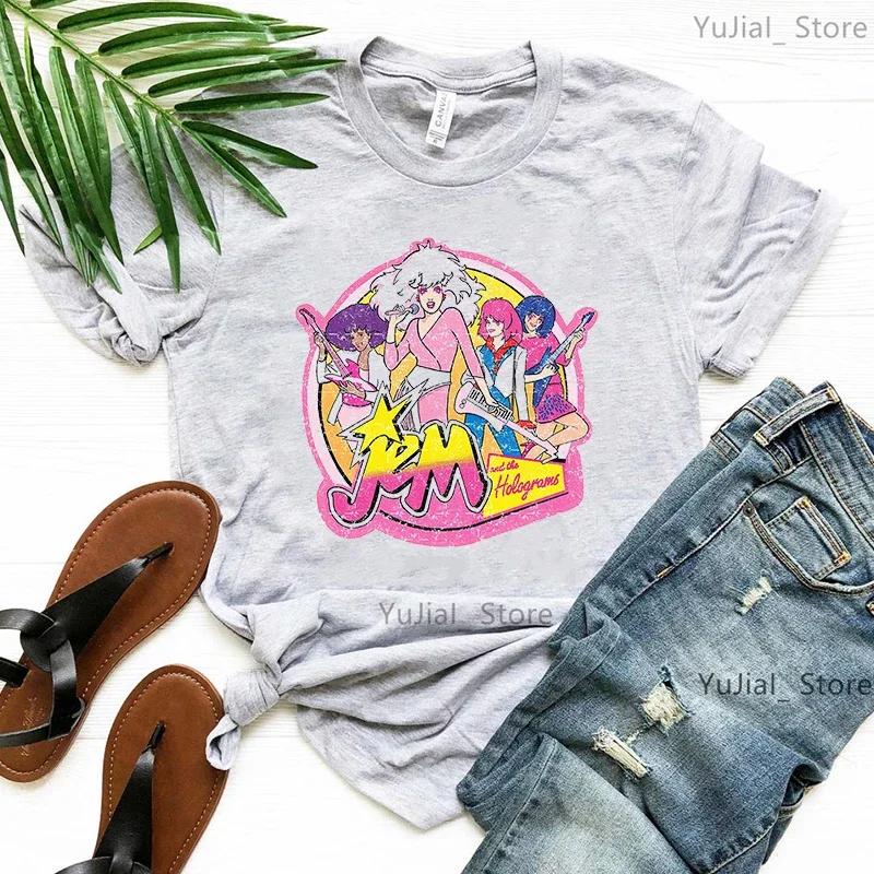 Jem And The Holograms Graphic Printed T Shirt Girls Summer Fashion Tops Tshirt Women Gray/Green/Yellow/Pink/Black/White T-Shirt