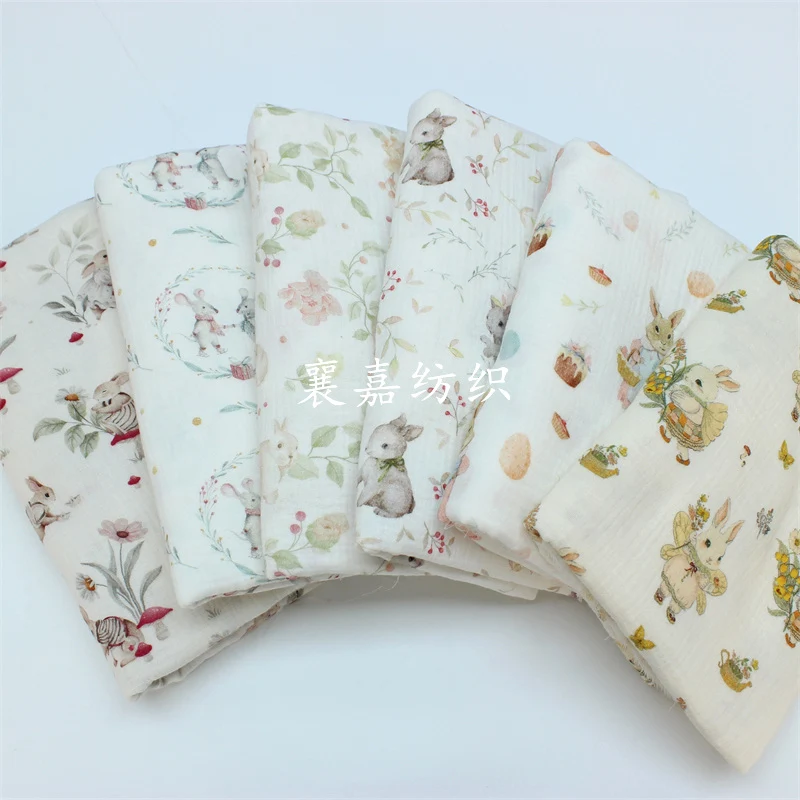 Rabbit Double-Layer Cotton Gauze Crepe Fabric, Spring/Summer