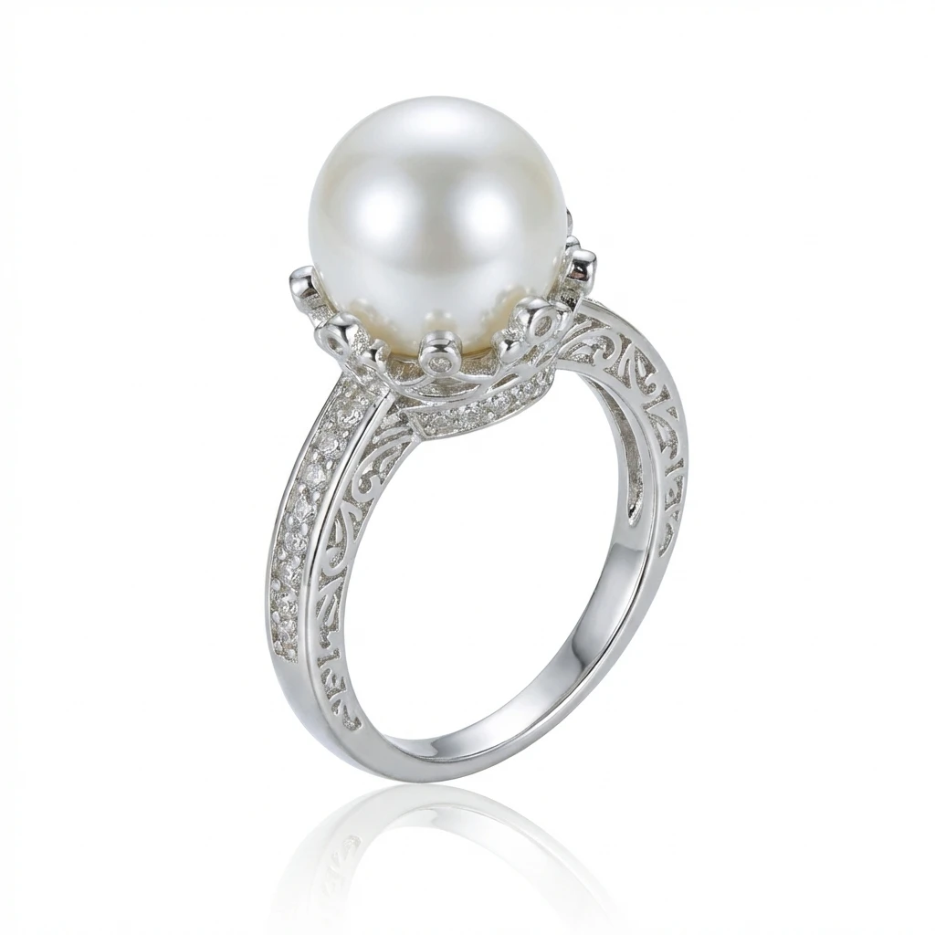 Vintage Eleganter Imitationsperlen-Messingring für Damen Minimalistischer Glänzender Halo-Fingerring mit Kubischem Zirkonia Schmuck Old Money Accessoires – Detail 5