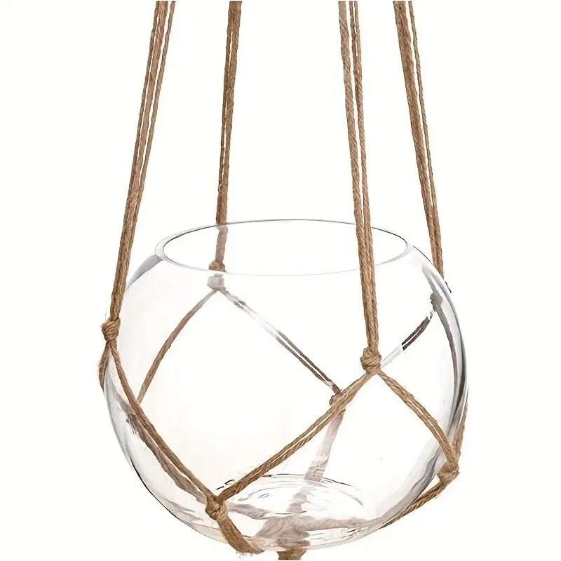 Gardening woven hanging rack flower pot net pocket hemp rope indoor and outdoor plant hanger wicker planter 2pcs 90cm